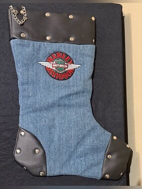 Vintage Harley-Davidson Denim & Black Studded Christmas Stocking